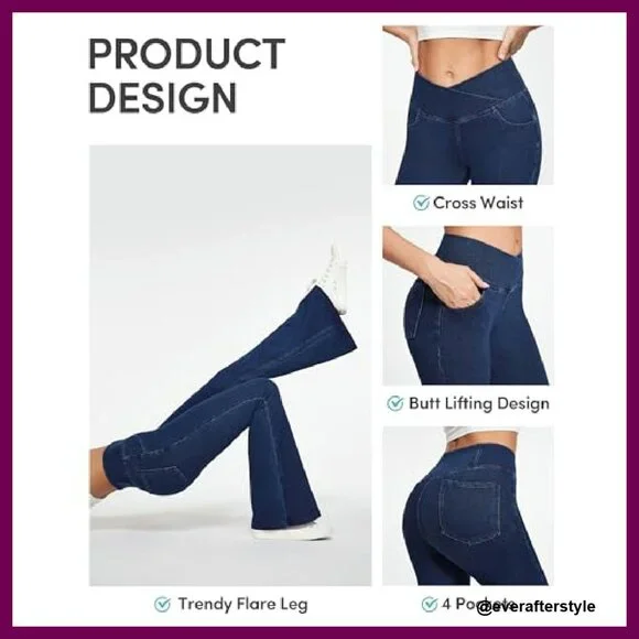 High Waisted Bell Bottom Jeans Stretchy Flare Wide Leg Pull On Pants